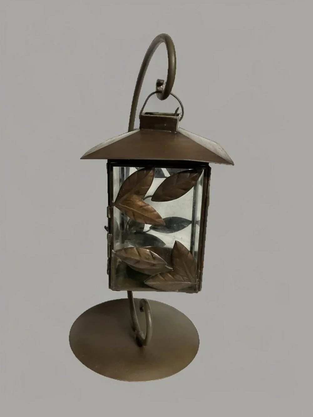Decorative Lantern With Leaf Design On Stand For Indoor Tabletop Or Shelf Displa